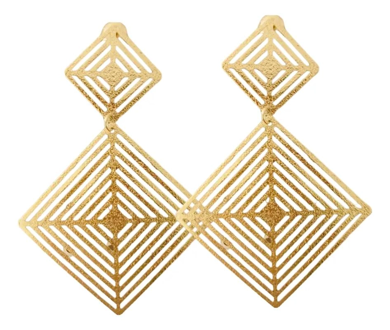 AROS ENCHAPADOS EN ORO CON DISEÑO GEOME TRICO ELEGANTE - 1
