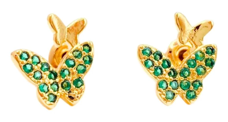 AROS DE MARIPOSA CON CIRCONITAS VERDES EN PLATA 925 - 1