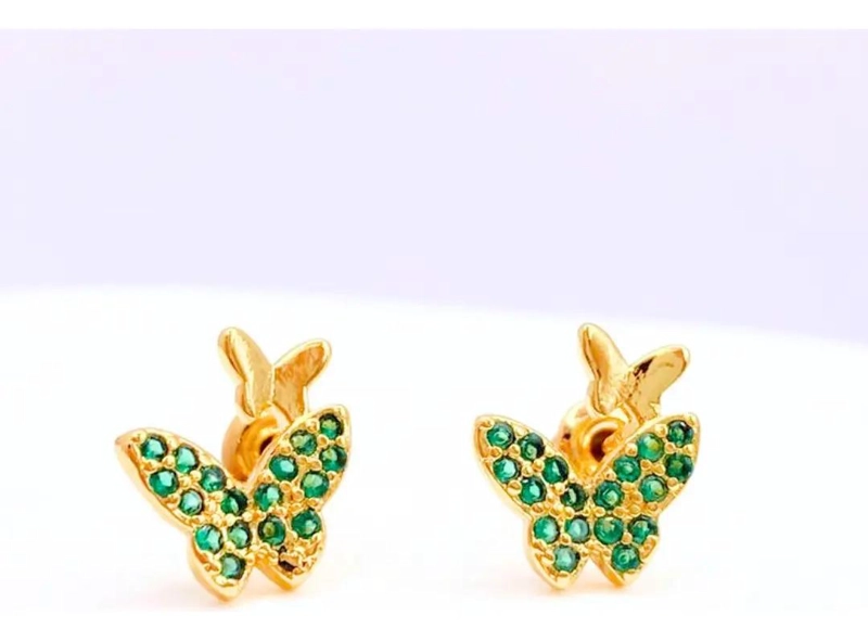 AROS DE MARIPOSA CON CIRCONITAS VERDES EN PLATA 925 - 2