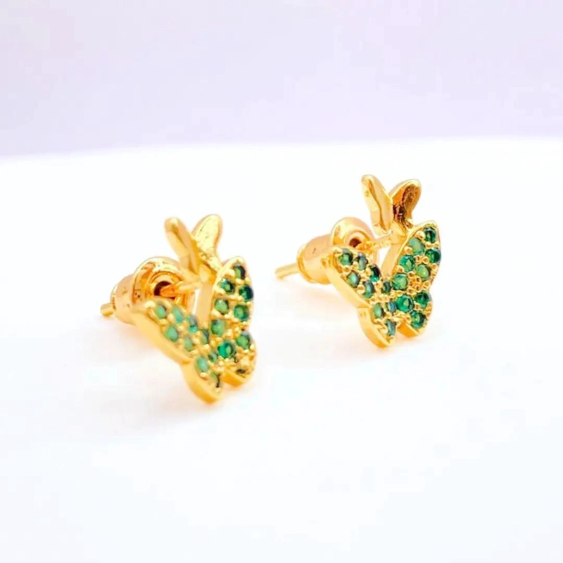 AROS DE MARIPOSA CON CIRCONITAS VERDES EN PLATA 925 - 6