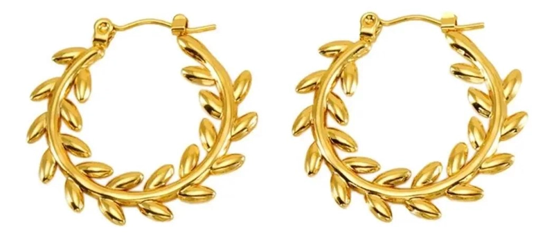 AROS DE DISEÑO ESPIGA EN ACERO CHAPADO ORO 18K HIPOALERGE NICO - 1