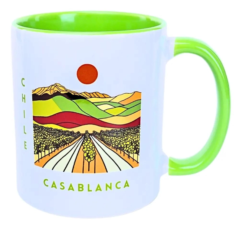 TAZA DE CERAMICA COLORIDA CON MOTIVOS DE PAISAJES CHILENOS - 1
