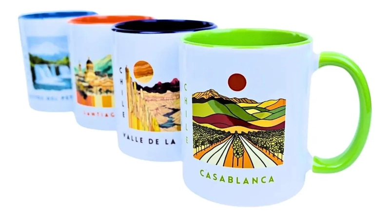 TAZA DE CERAMICA COLORIDA CON MOTIVOS DE PAISAJES CHILENOS - 5