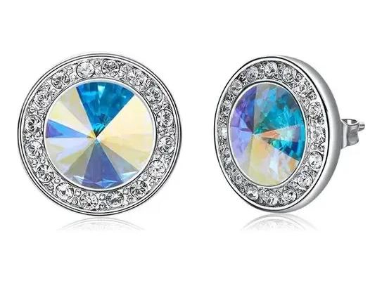 AROS REDONDOS DE PLATA CON CRISTALES DE SWAROVSKI EN TONOS LILAS - 1