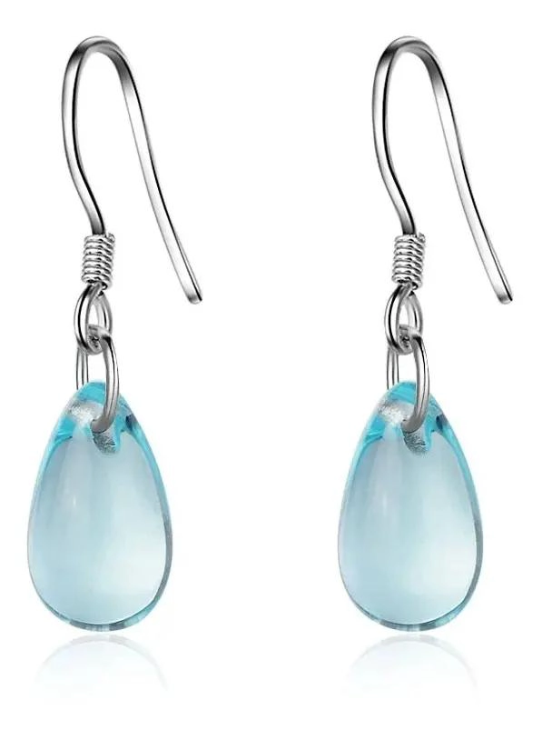 AROS COLGANTES DE CRISTAL CELESTE EN PLATA 925 - 1