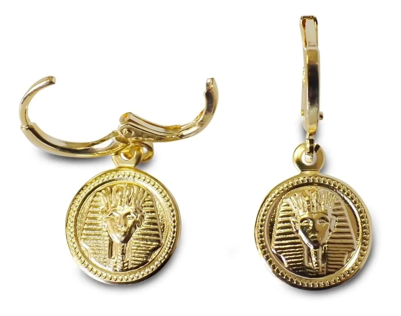 AROS ARGOLLA MEDALLA CABEZA EGIPCIA ENCHAPADO ORO 18K - 1