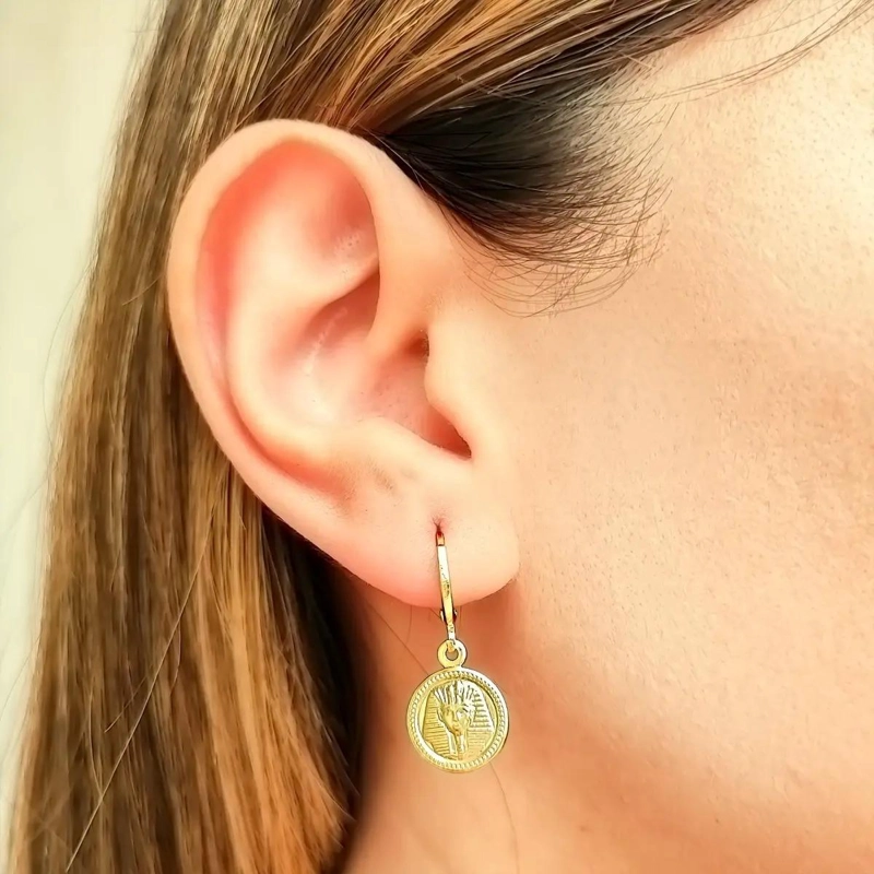 AROS ARGOLLA MEDALLA CABEZA EGIPCIA ENCHAPADO ORO 18K - 2