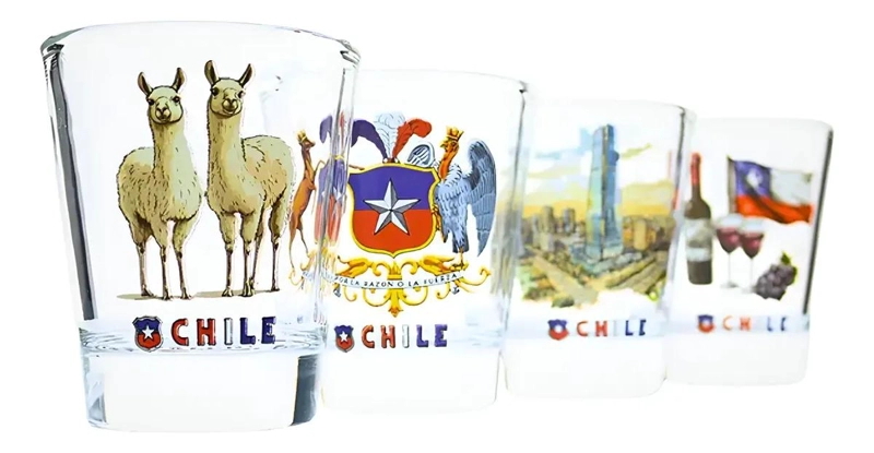 SET DE 4 VASOS SHOT TEQUILEROS CON DISEÑOS CHILENOS - 1