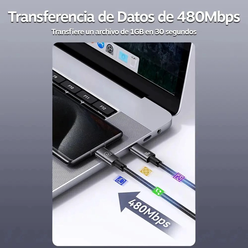 CABLE USB TIPO C TRENZADO 60W 2M PARA CARGA Y DATOS - 4