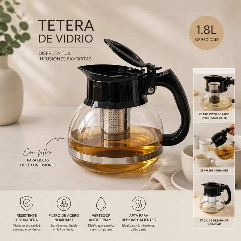 TETERA DE 1 LITRO CON DISEÑO ELEGANTE Y FUNCIONAL - 2