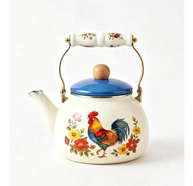 TETERA ESMALTE VINTAGE 2.5L DISEÑO GALLO PORTATIL - 1