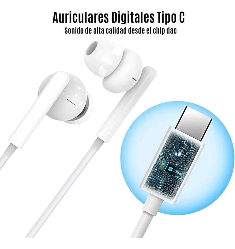 AUDIFONOS IN-EAR USB TIPO C PARA ANDROID COLOR BLANCO - 6