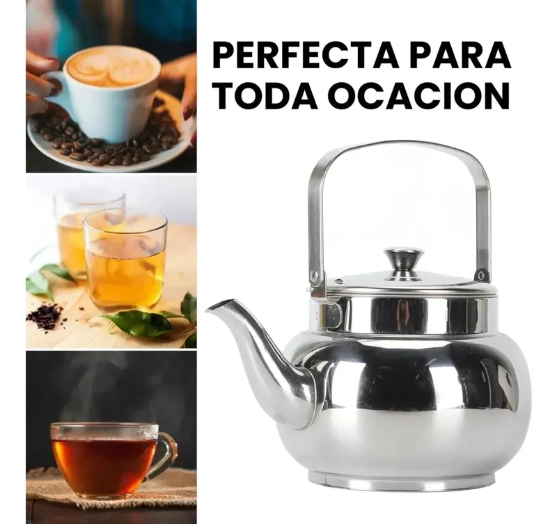 TETERA DE ACERO INOXIDABLE 1 LITRO CON MANIJA ERGONOMICA - 2