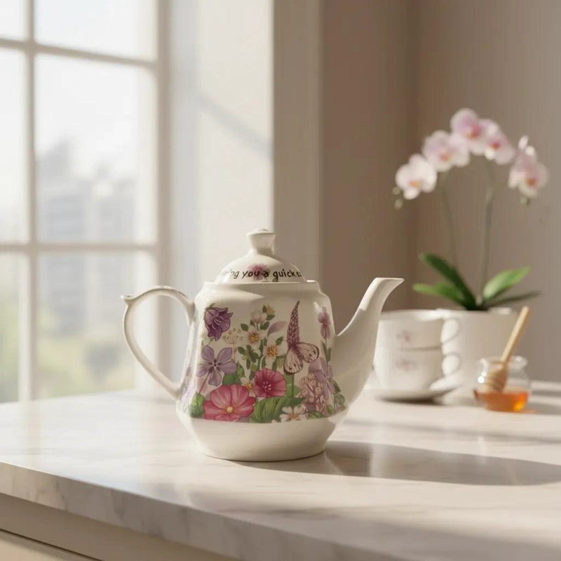 TETERA DE CERAMICA CON DISEÑO FLORAL COLORIDO Y ELEGANTE - 2