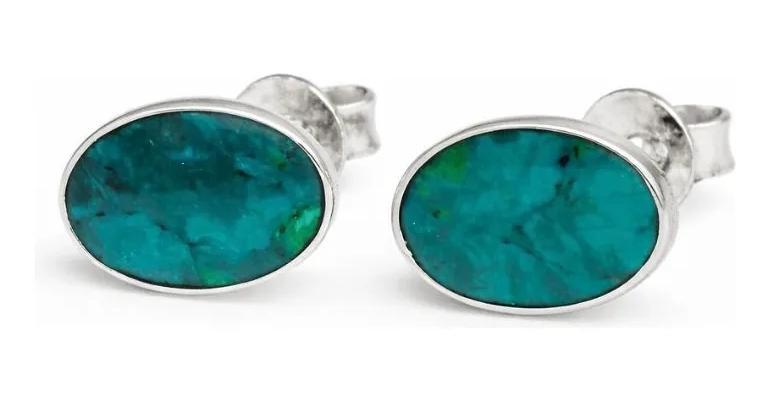 AROS OVALADOS DE CRISOCOLA EN PLATA 950 PARA MUJER - 1