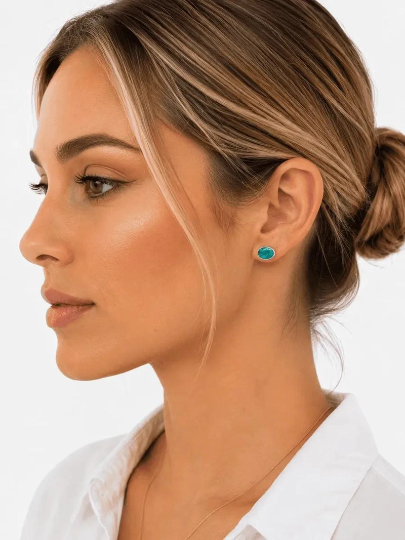 AROS OVALADOS DE CRISOCOLA EN PLATA 950 PARA MUJER - 4