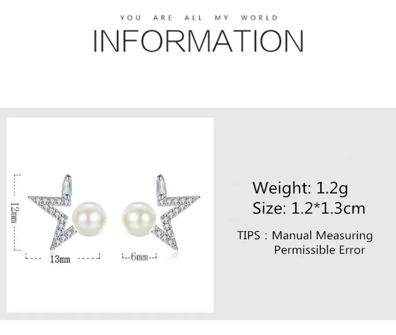 AROS ELEGANTES DE ESTRELLA CON PERLA BLANCA EN PLATA - 6