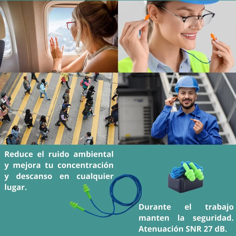 TAPONES AUDITIVOS REUTILIZABLES CON CAJA HIGIE NICA Y CORDON - 7