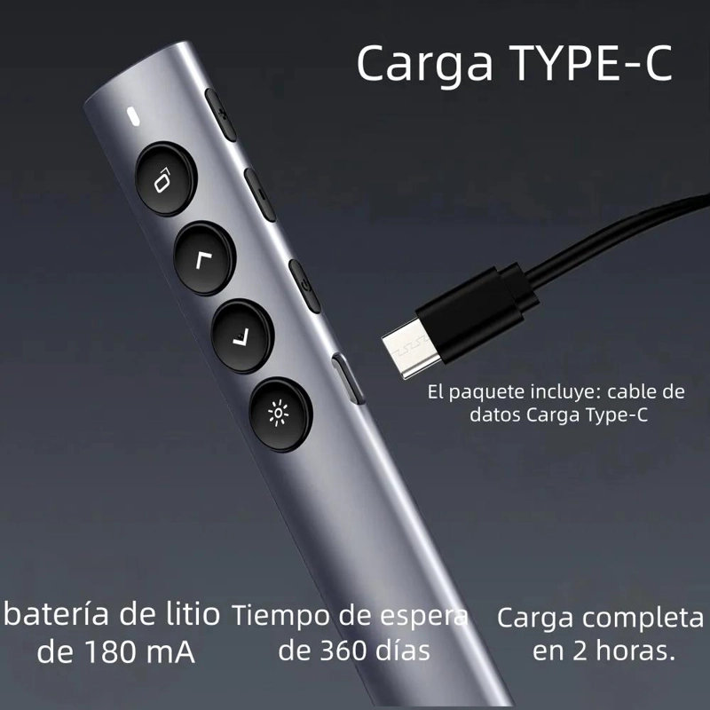 PUNTERO LASER INALAMBRICO PARA PRESENTACIONES CON CARGA USB-C - 4