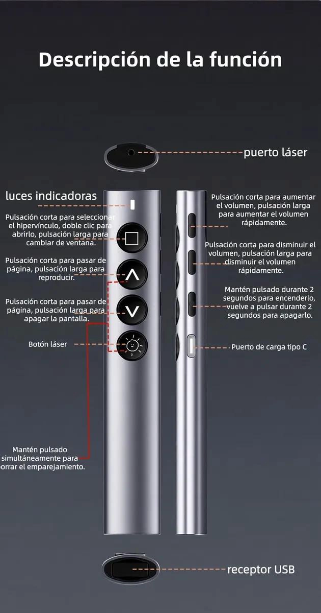 PUNTERO LASER INALAMBRICO PARA PRESENTACIONES CON CARGA USB-C - 5