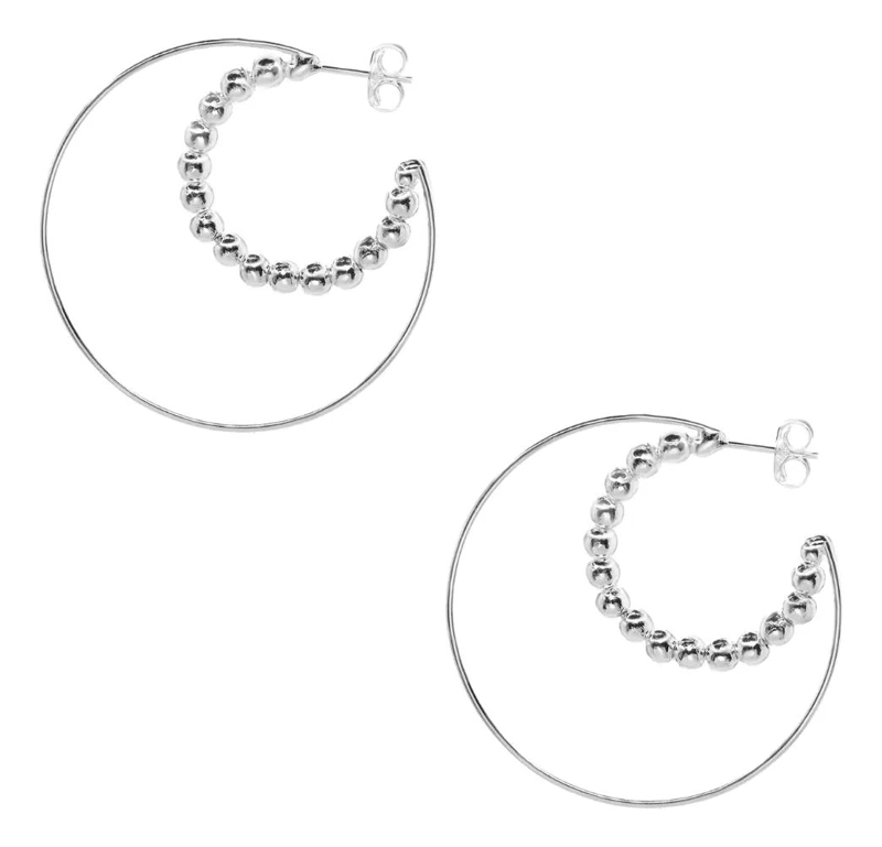 AROS DE PLATA 925 CON DISEÑO DE ESFERAS EN FORMA DE LUNA - 1