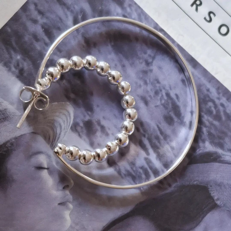 AROS DE PLATA 925 CON DISEÑO DE ESFERAS EN FORMA DE LUNA - 7