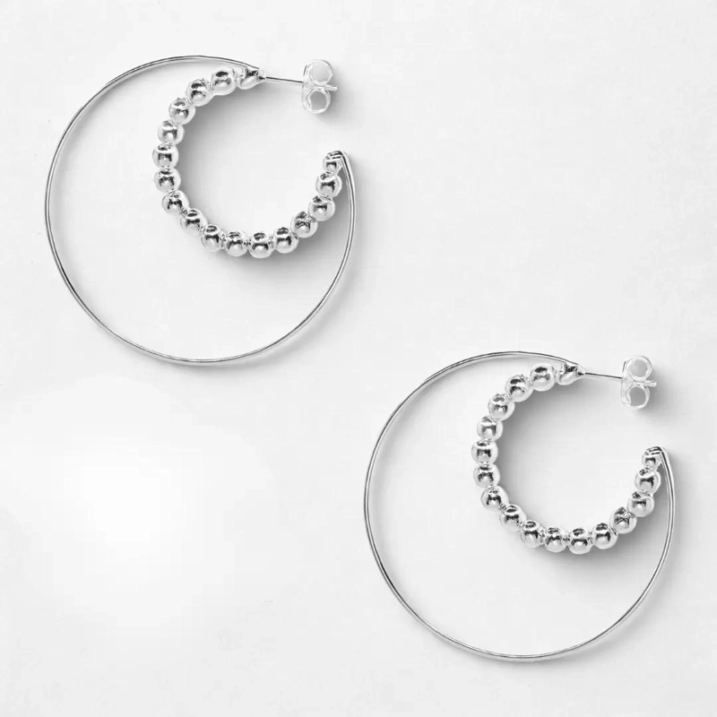AROS DE PLATA 925 CON DISEÑO DE ESFERAS EN FORMA DE LUNA - 8