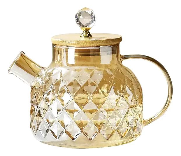 TETERA DE VIDRIO DECORATIVA CON TAPA DE BAMBU 1 LITRO - 1