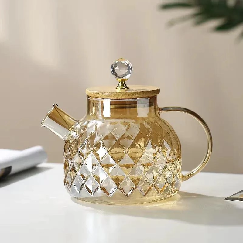 TETERA DE VIDRIO DECORATIVA CON TAPA DE BAMBU 1 LITRO - 3