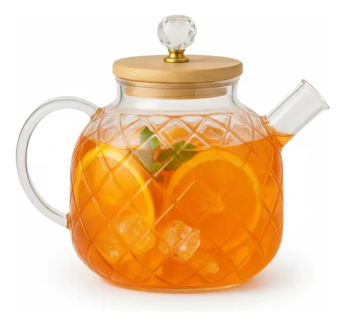 TETERA DE VIDRIO DECORATIVA CON TAPA DE BAMBU 1 LITRO - 5