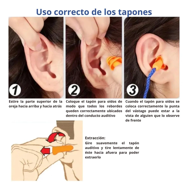 TAPONES AUDITIVOS REUTILIZABLES CON CAJA HIGIE NICA Y CORDON - 4