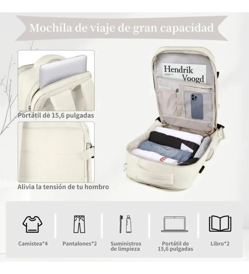 MOCHILA EXPANDIBLE IMPERMEABLE PARA VIAJES Y ESCUELA - 2