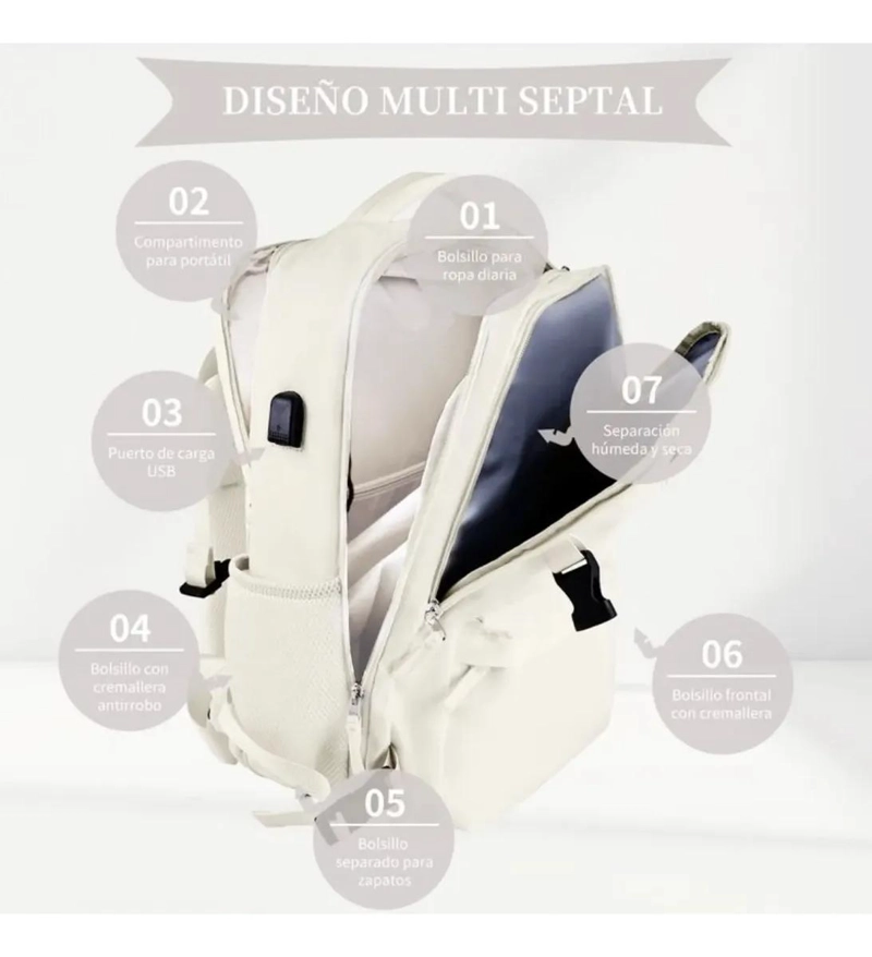 MOCHILA EXPANDIBLE IMPERMEABLE PARA VIAJES Y ESCUELA - 3