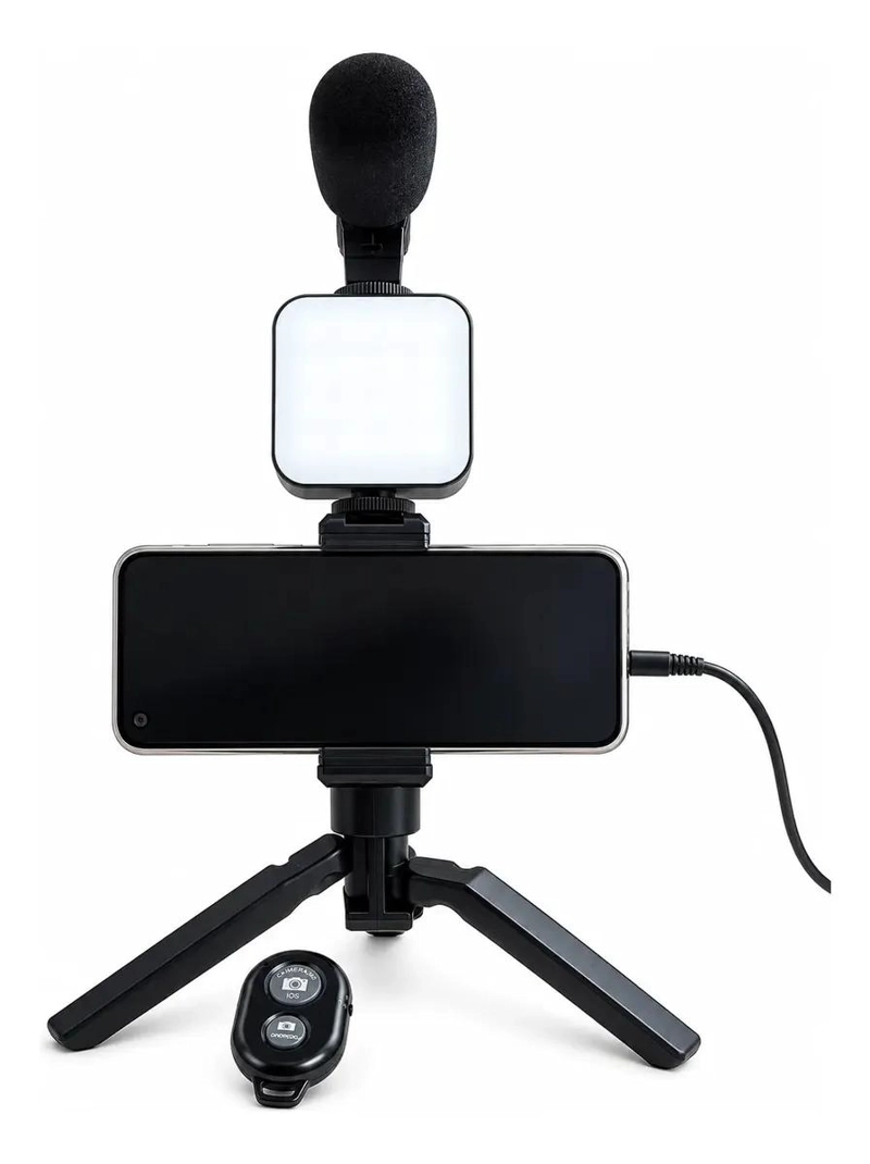 KIT COMPLETO PARA VLOGGING CON MICROFONO Y LUZ LED - 1