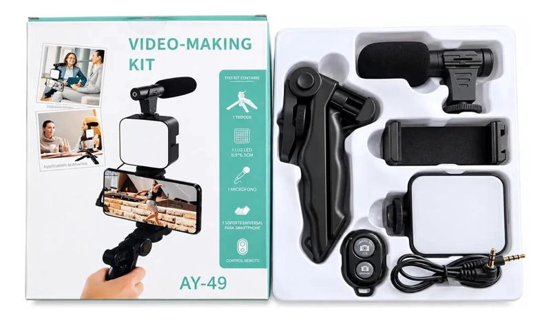 KIT COMPLETO PARA VLOGGING CON MICROFONO Y LUZ LED - 3