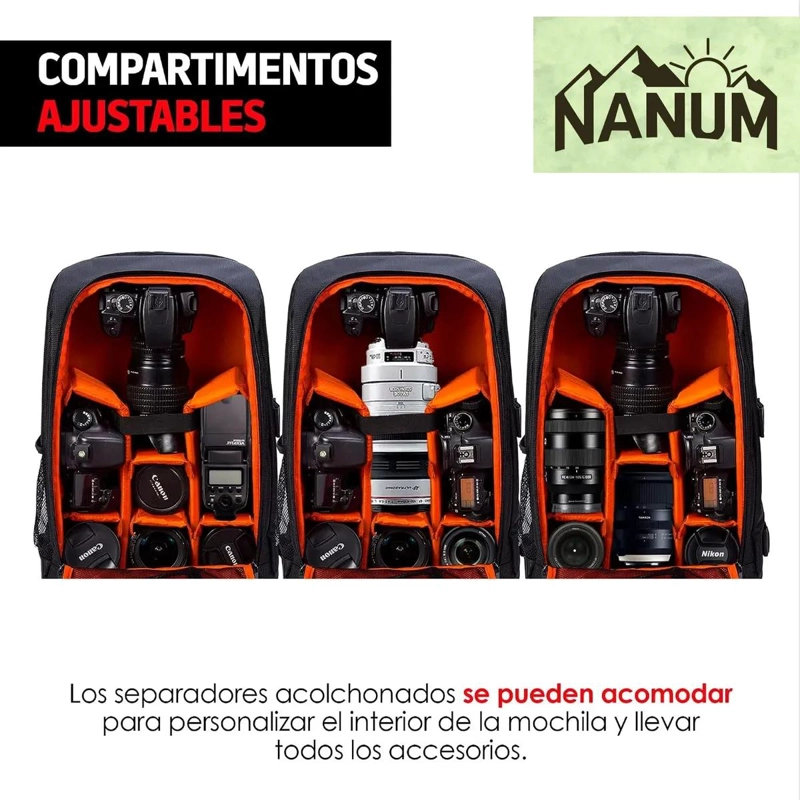 MOCHILA FOTOGRAFICA Y PARA LAPTOP CON COMPARTIMENTOS AJUSTABLES - 6