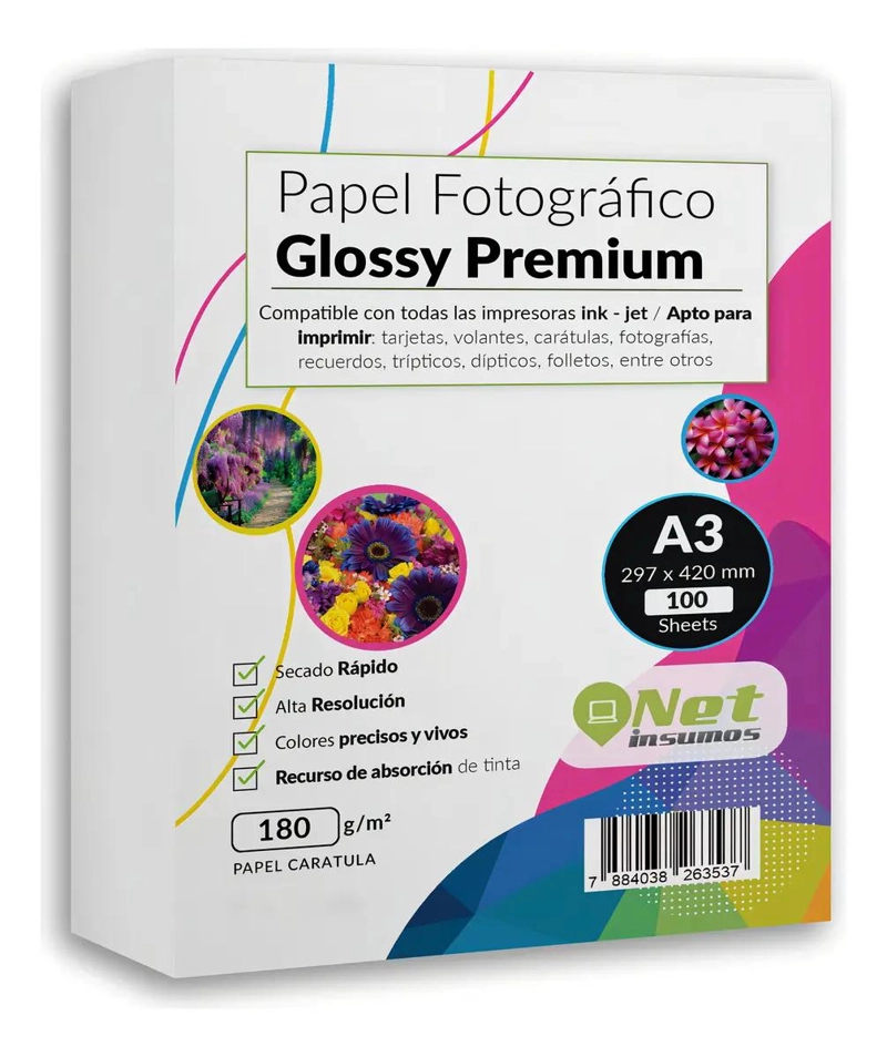 PAPEL FOTOGRAFICO GLOSSY A3 180 GR PACK 100 HOJAS - 1