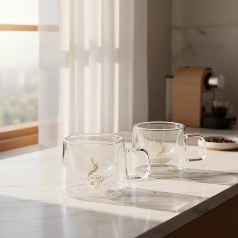 SET DE 2 TAZAS DE VIDRIO DOBLE PARED PARA CAFE  Y TE - 1