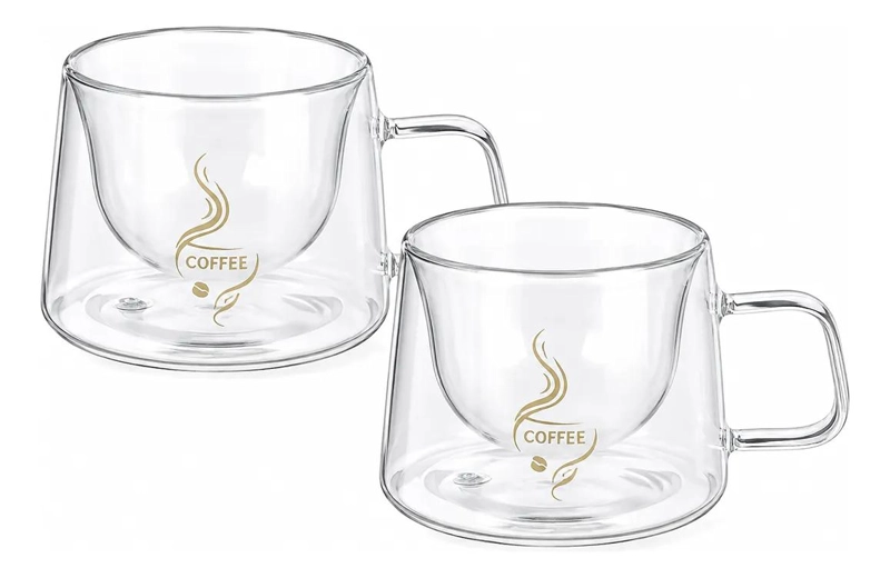 SET DE 2 TAZAS DE VIDRIO DOBLE PARED PARA CAFE  Y TE - 2
