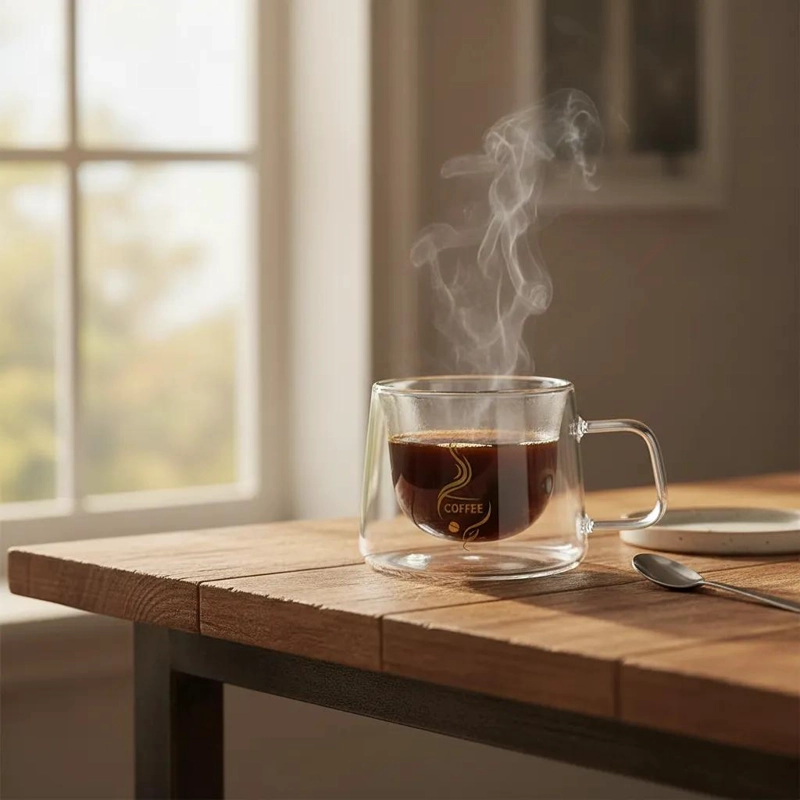 SET DE 2 TAZAS DE VIDRIO DOBLE PARED PARA CAFE  Y TE - 5