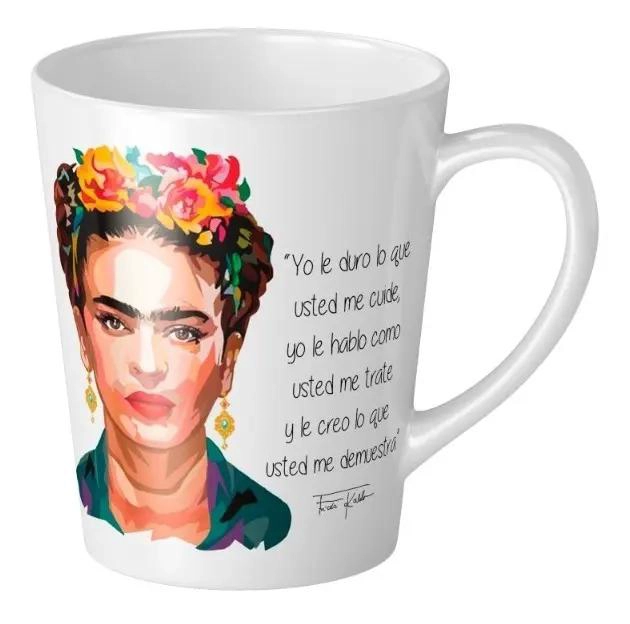 TAZA CONICA CERAMICA 12 ONZAS DISEÑO FRIDA KAHLO - 1