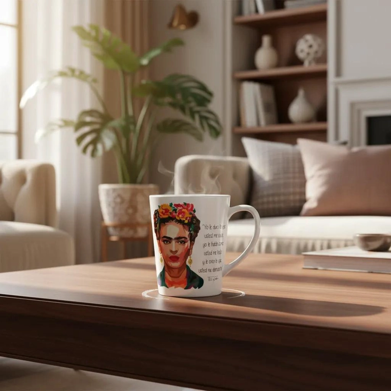 TAZA CONICA CERAMICA 12 ONZAS DISEÑO FRIDA KAHLO - 2