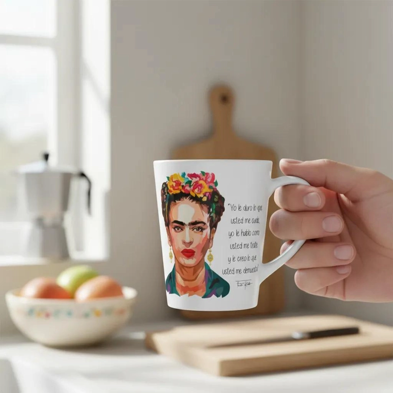 TAZA CONICA CERAMICA 12 ONZAS DISEÑO FRIDA KAHLO - 3