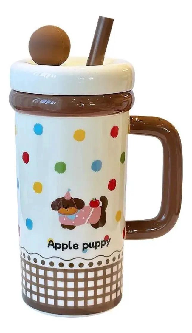 TAZA DE CERAMICA KAWAII CON DISEÑO DE GATO Y PERRO - 1