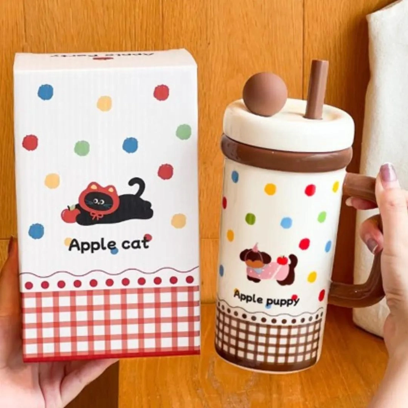 TAZA DE CERAMICA KAWAII CON DISEÑO DE GATO Y PERRO - 2