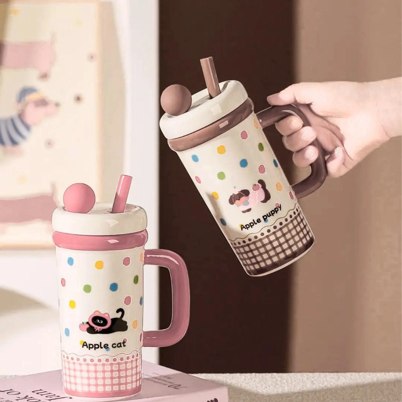 TAZA DE CERAMICA KAWAII CON DISEÑO DE GATO Y PERRO - 7