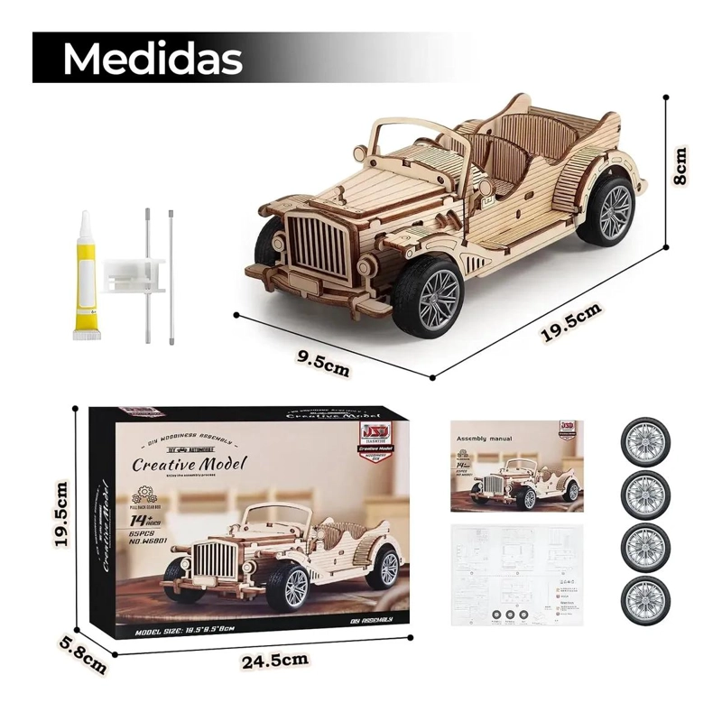 PUZZLE 3D DE MADERA AUTO CLASICO CON MOTOR DINAMICO - 2