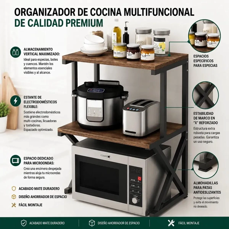 ESTANTE ORGANIZADOR DE COCINA PARA MICROONDAS Y UTENSILIOS - 5