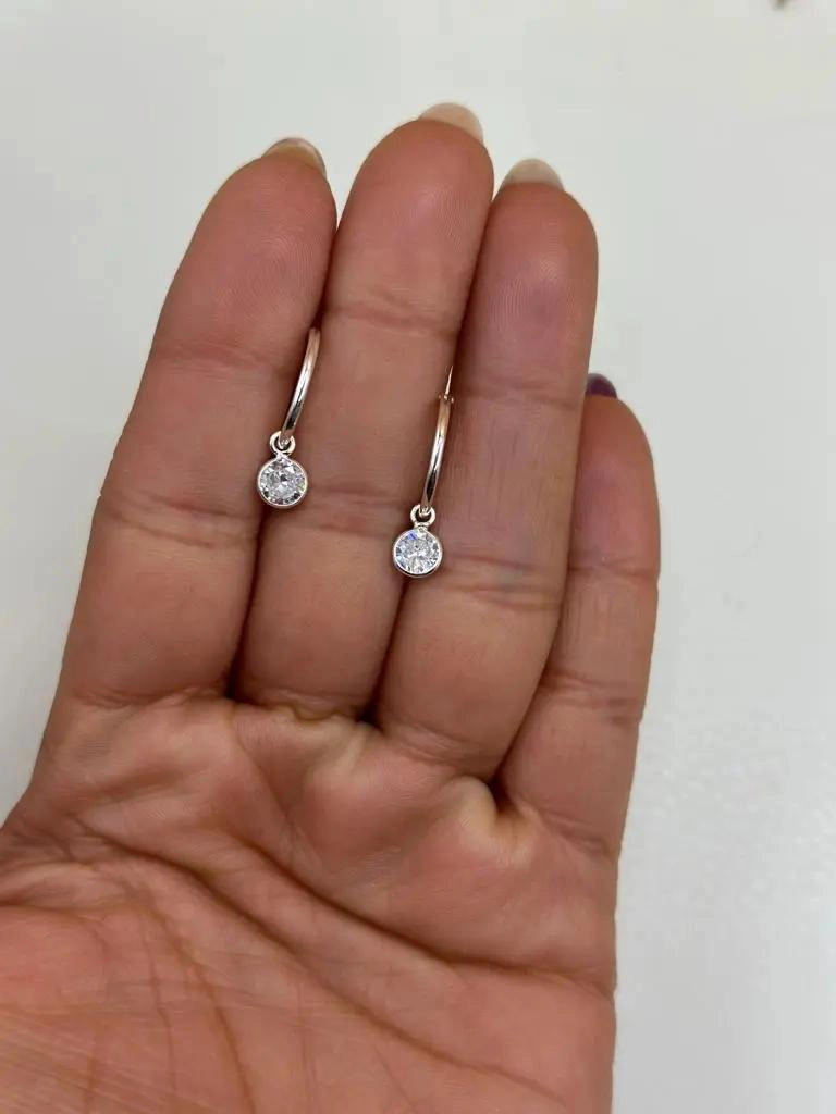 AROS DE ARGOLLA DE 16 MM CON CIRCONITAS EN PLATA LEY 925 - 2