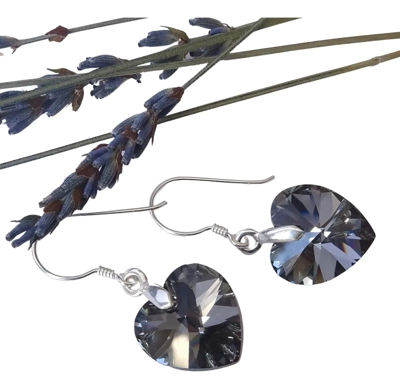 AROS DE CRISTAL EN FORMA DE CORAZON CON GANCHOS DE PLATA - 1